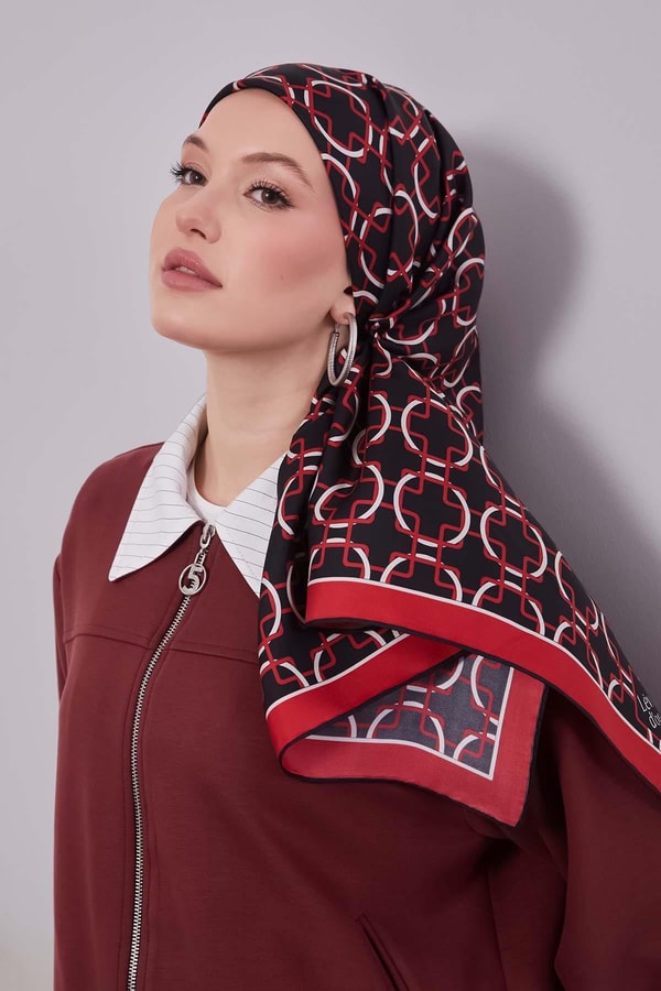 LevidorKırmızı Eliptik Desen Twill İpek Eşarp