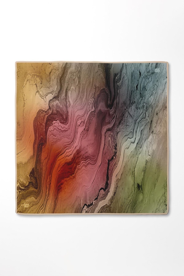 Levidorkırmızı-gold Karmaşık Desen Twill İpek Eşarp