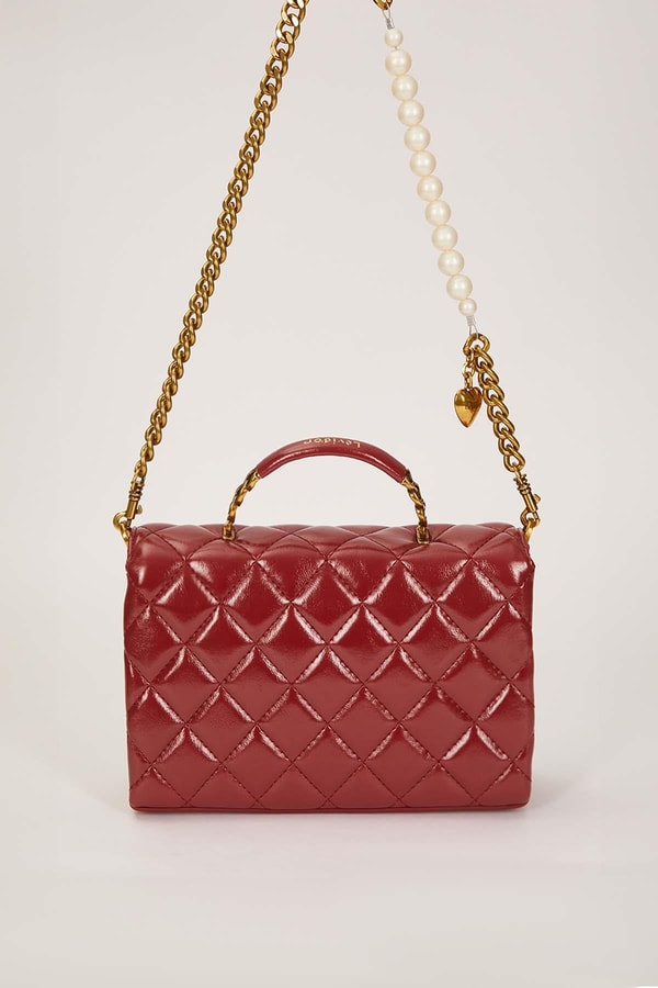 LevidorKırmızı İnci Ve Kalp Aksesuar Detaylı Omuz Çantası