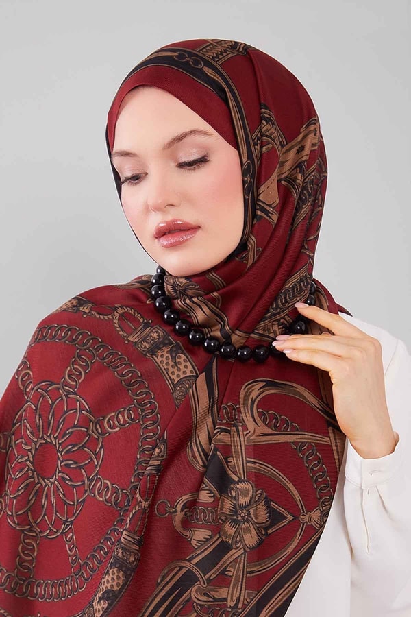 LevidorKırmızı Karışık Desenli Yün İpek Şal