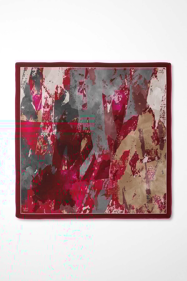LevidorKırmızı Karma Desenli Twill İpek Eşarp