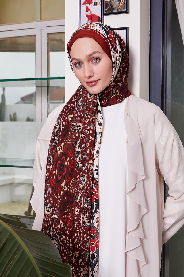 LevidorKırmızı Kenar Motif Desen Royal Şal