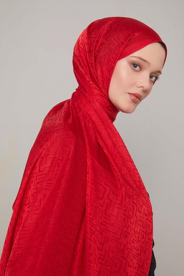 LevidorKırmızı Kiril Desen Jakarlı Janjan Şal