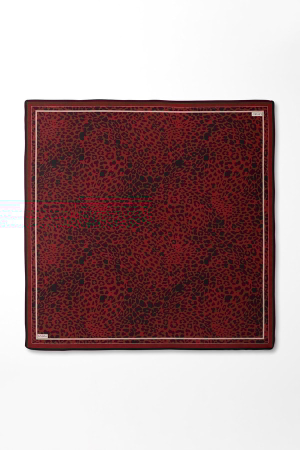 LevidorKırmızı Leopar Desen Twill İpek Eşarp