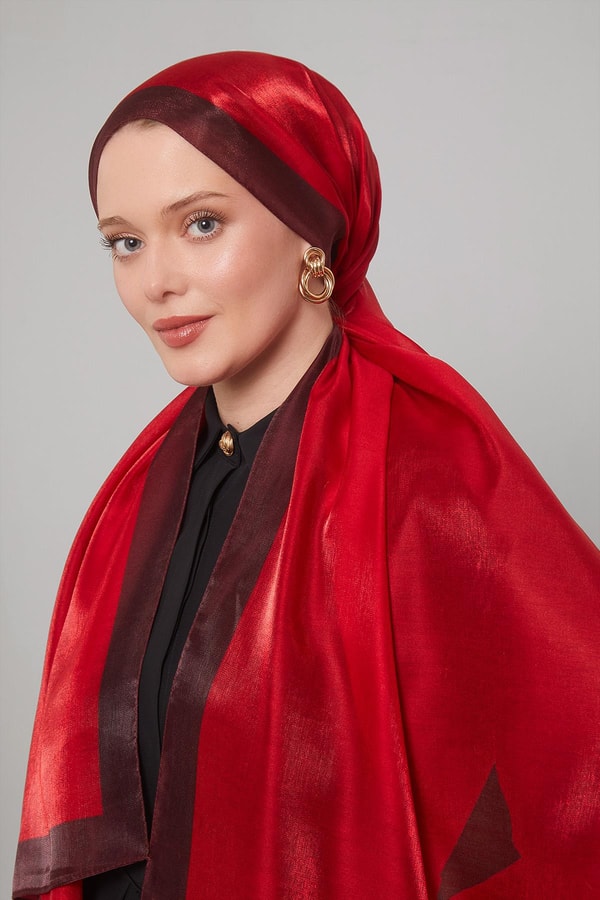 LevidorKırmızı Şerit Desen Kehribar Şal