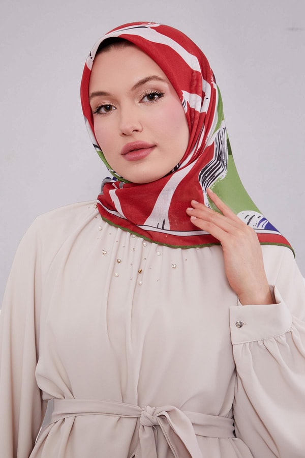 LevidorKırmızı Soyut Desen Soft Eşarp