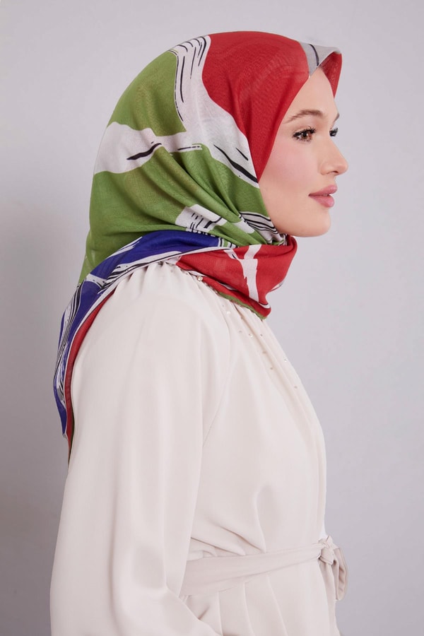 LevidorKırmızı Soyut Desen Soft Eşarp