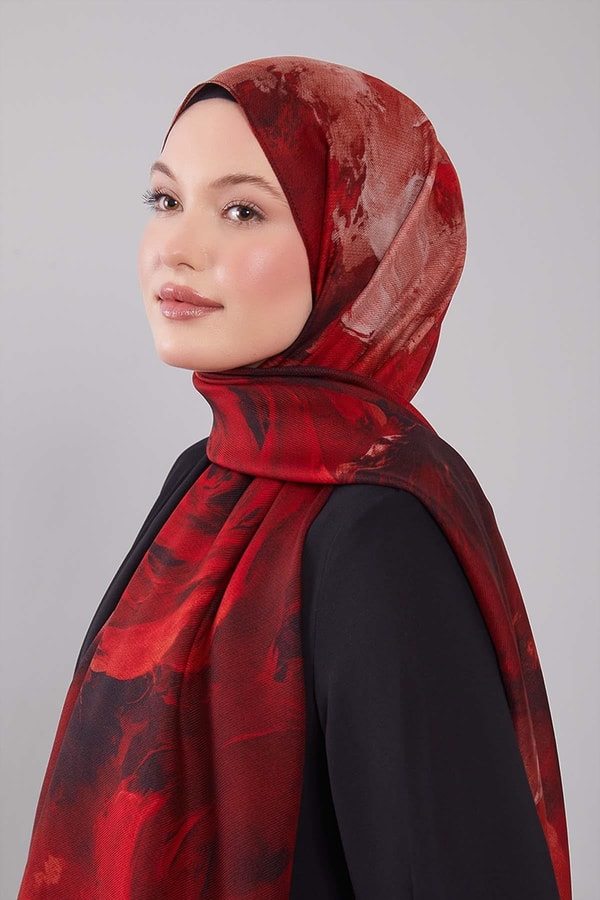 LevidorKırmızı Soyut Desen Yün İpek Şal
