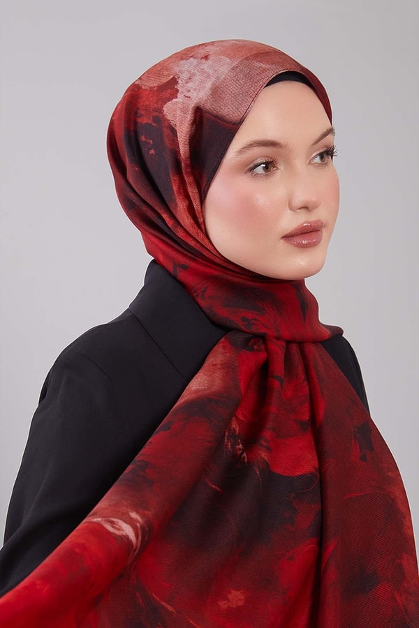 LevidorKırmızı Soyut Desen Yün İpek Şal