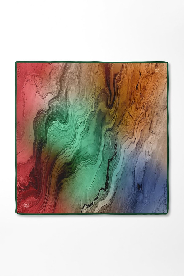 Levidorkırmızı-yeşil Karmaşık Desen Twill İpek Eşarp