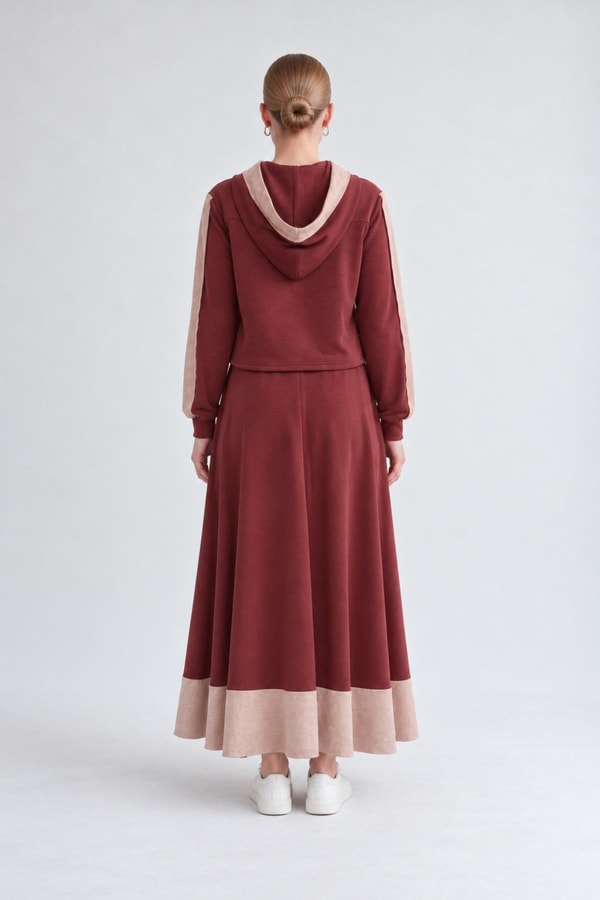LevidorKısa Hırkalı Fermuar Kapamalı Etek Takım Bordo