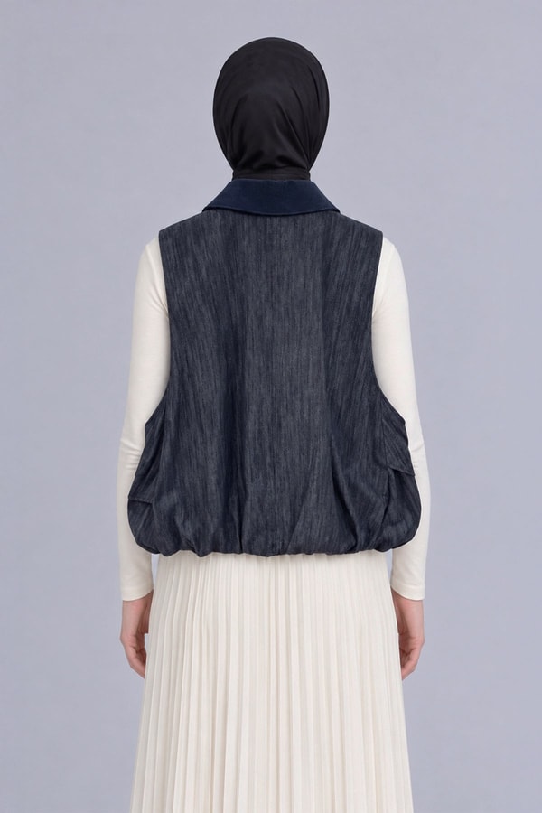 LevidorKontrastlı Fermuarlı Kot Yelek Siyah