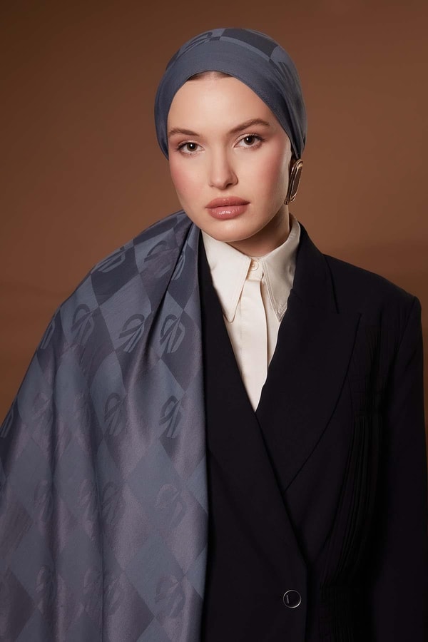 LevidorKot Mavi Kare LVD Baskılı Naia Jakar Şal