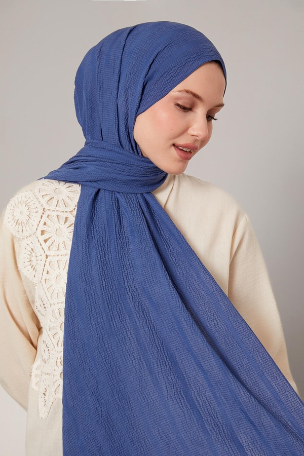 LevidorKot Mavi Kendinden Dokulu Natural Line Şal