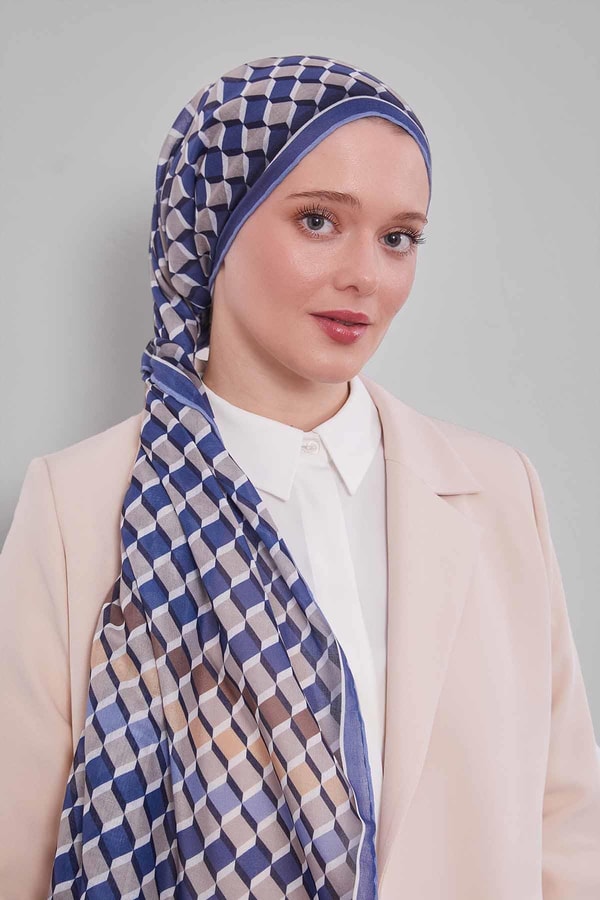 LevidorKot Mavi Küp Desen Soft Eşarp