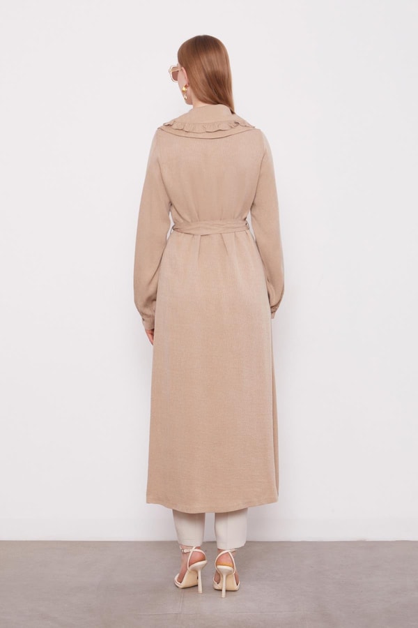 LevidorKOYU BEJ Geniş Yakalı Fermuarlı Kap