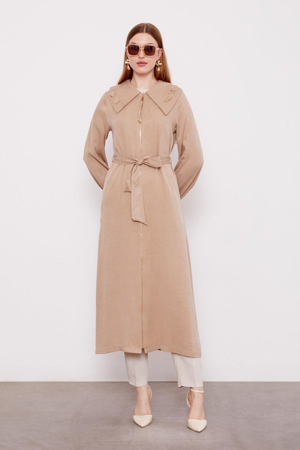 LevidorKOYU BEJ Geniş Yakalı Fermuarlı Kap