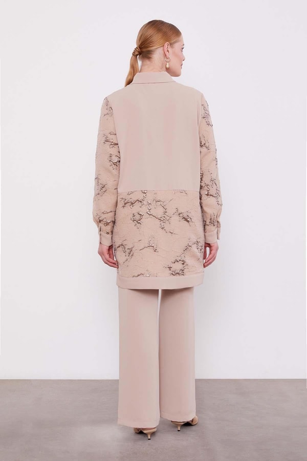 LevidorKOYU BEJ Yakası Gül Detaylı İkili Takım