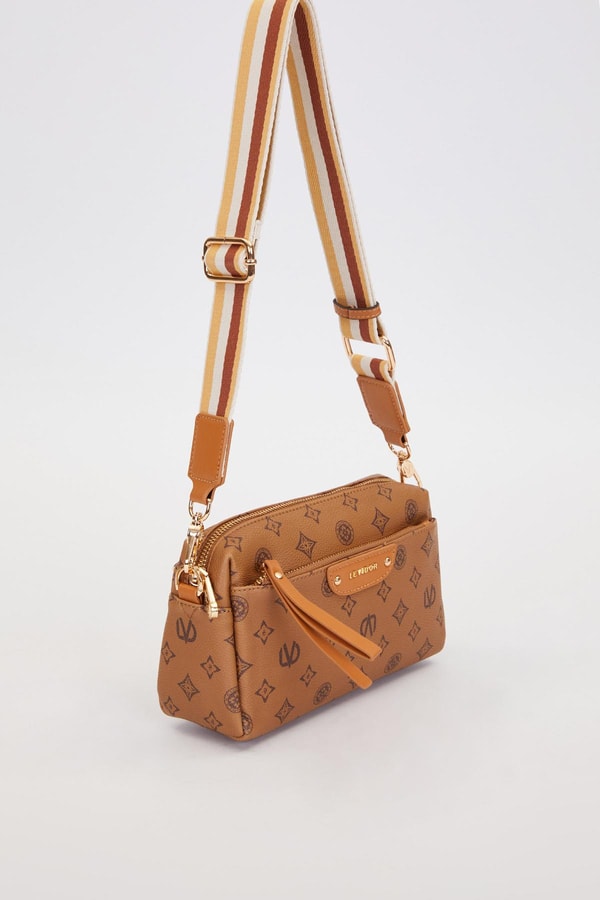 LevidorKOYU KAHVE C8 Çizglili Kuşak Detaylı Omuz Çantası