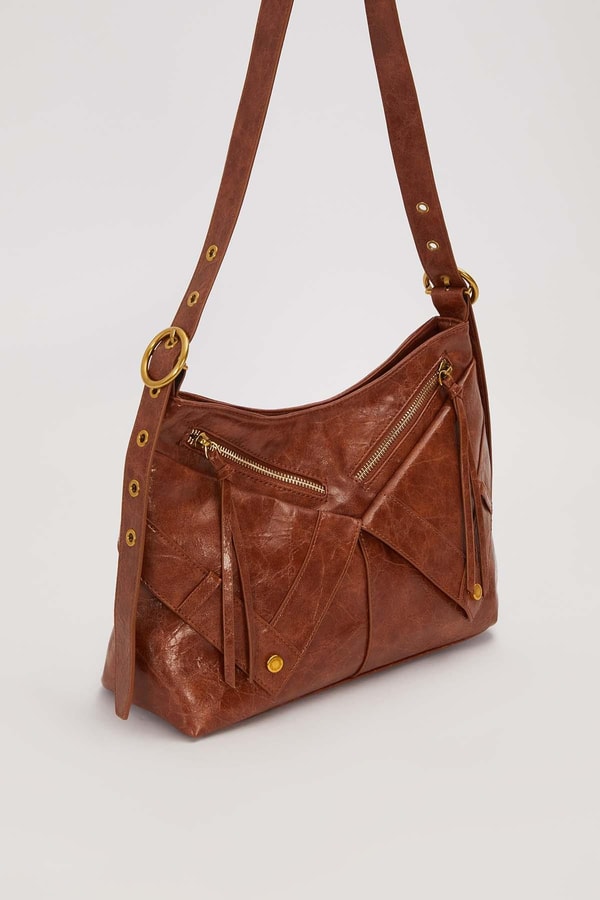 LevidorKOYU KAHVE Çapraz Fermuar Detaylı Omuz Çantası