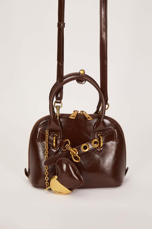 LevidorKOYU KAHVE Gold Metal Halkalı El Çantası