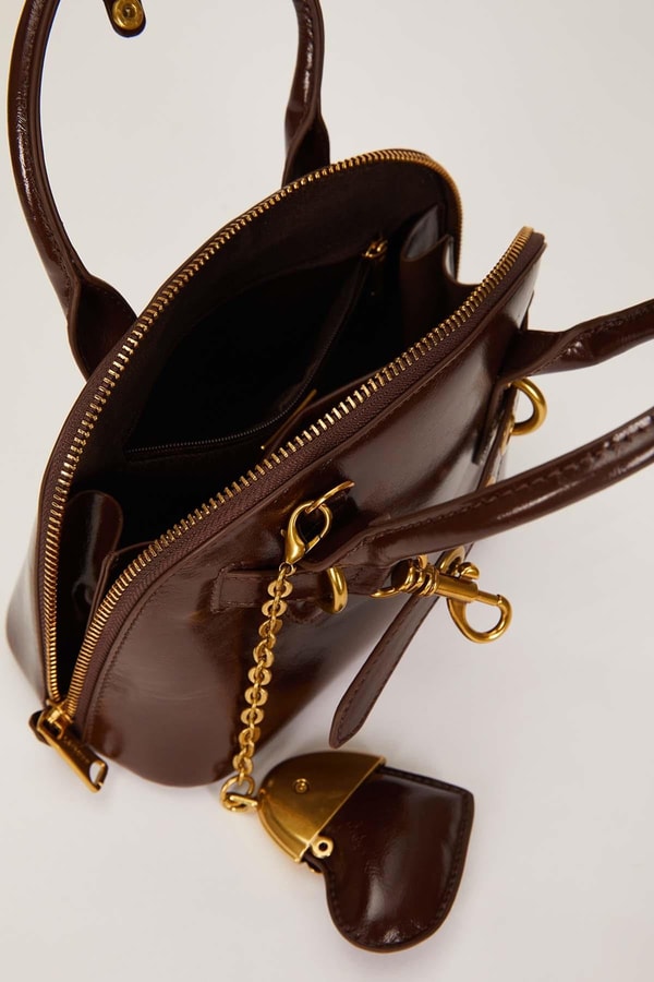 LevidorKOYU KAHVE Gold Metal Halkalı El Çantası