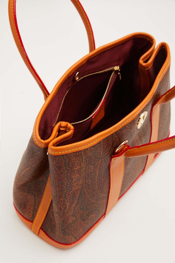 LevidorKOYU KAHVE Şeritli Etnik Desen El Çantası