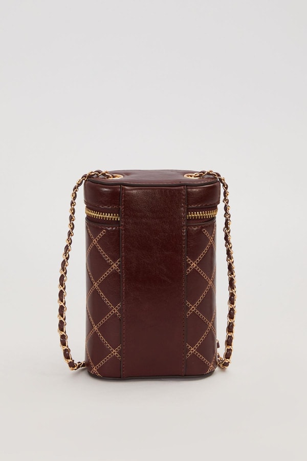 LevidorKOYU KAHVE Silindir Form Kapitone Omuz Çantası