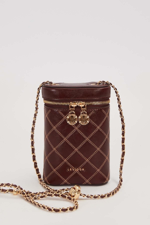 LevidorKOYU KAHVE Silindir Form Kapitone Omuz Çantası