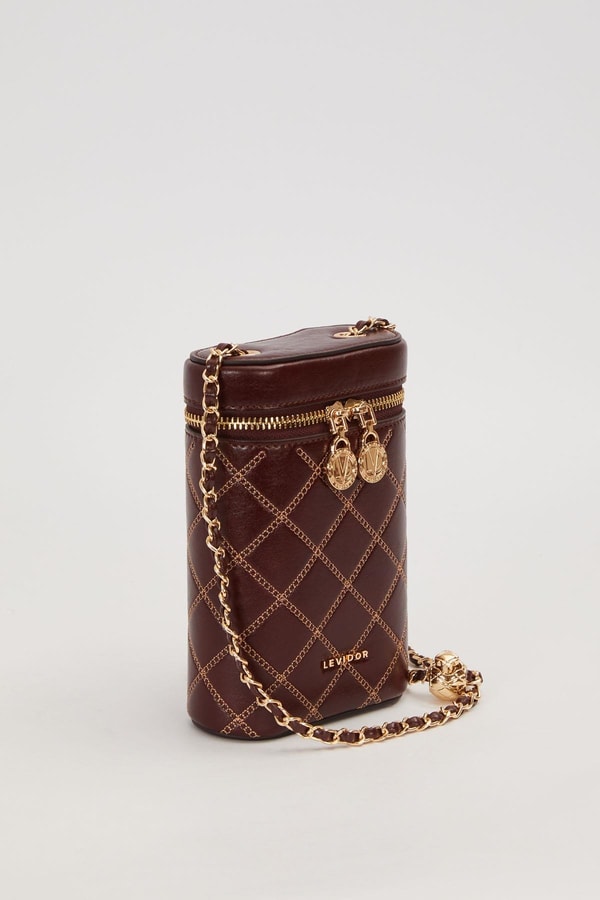 LevidorKOYU KAHVE Silindir Form Kapitone Omuz Çantası