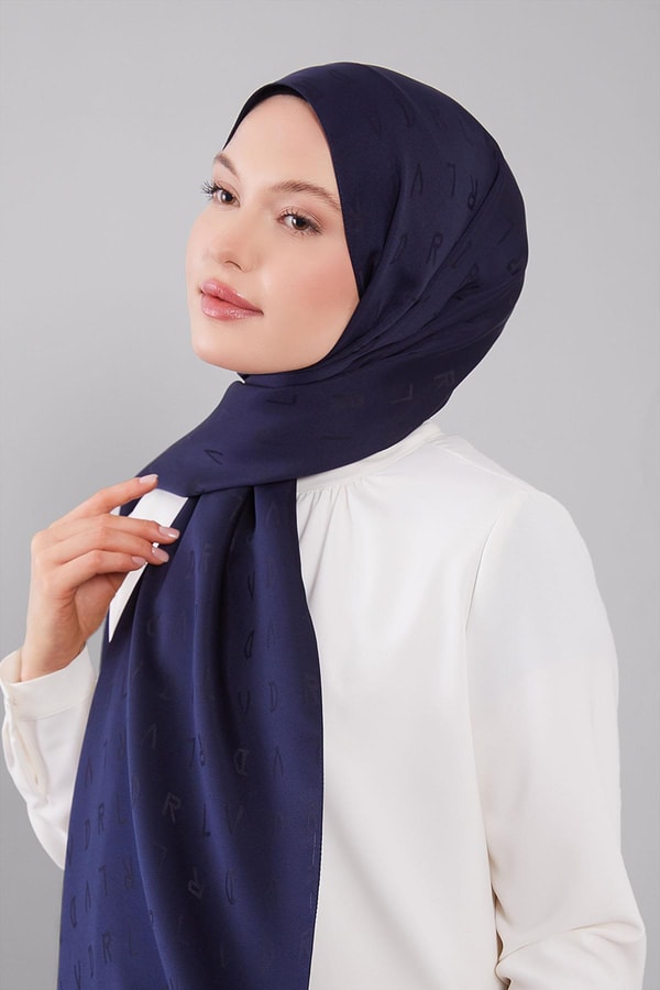 LevidorKoyu Lacivert LVD Baskılı Jakarlı Şal