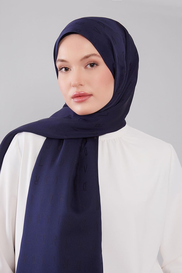 LevidorKoyu Lacivert LVD Baskılı Jakarlı Şal