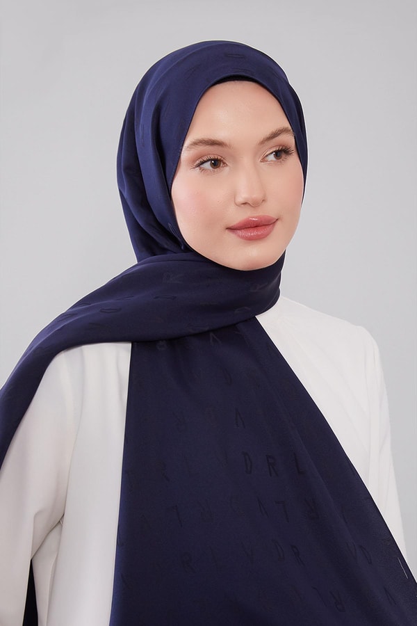 LevidorKoyu Lacivert LVD Baskılı Jakarlı Şal
