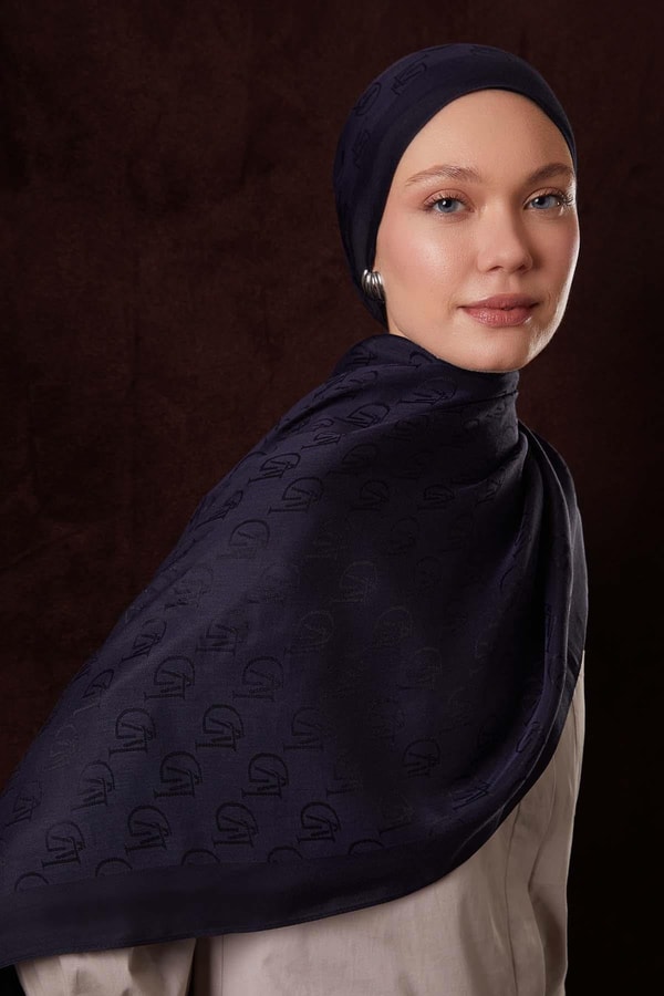 LevidorKoyu Lacivert LVD Baskılı Naia Jakar Şal