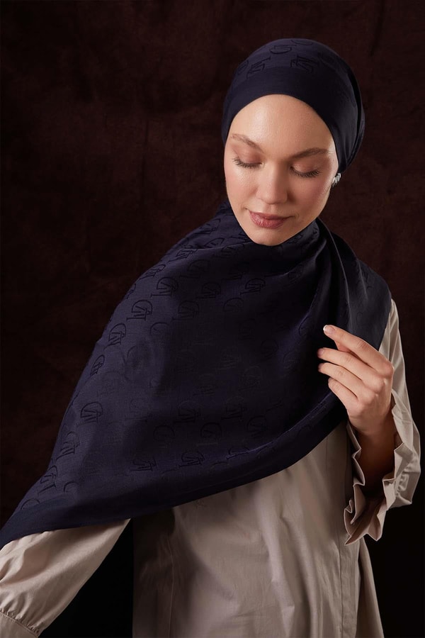 LevidorKoyu Lacivert LVD Baskılı Naia Jakar Şal