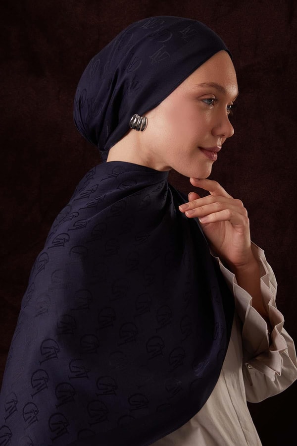 LevidorKoyu Lacivert LVD Baskılı Naia Jakar Şal