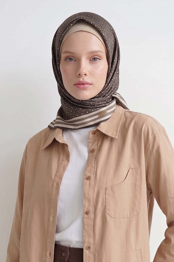 LevidorKoyu Vizon Kemer Detaylı Twill İpek Eşarp