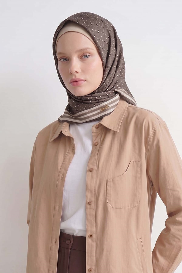 LevidorKoyu Vizon Kemer Detaylı Twill İpek Eşarp
