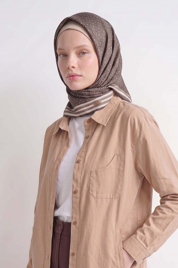 LevidorKoyu Vizon Kemer Detaylı Twill İpek Eşarp