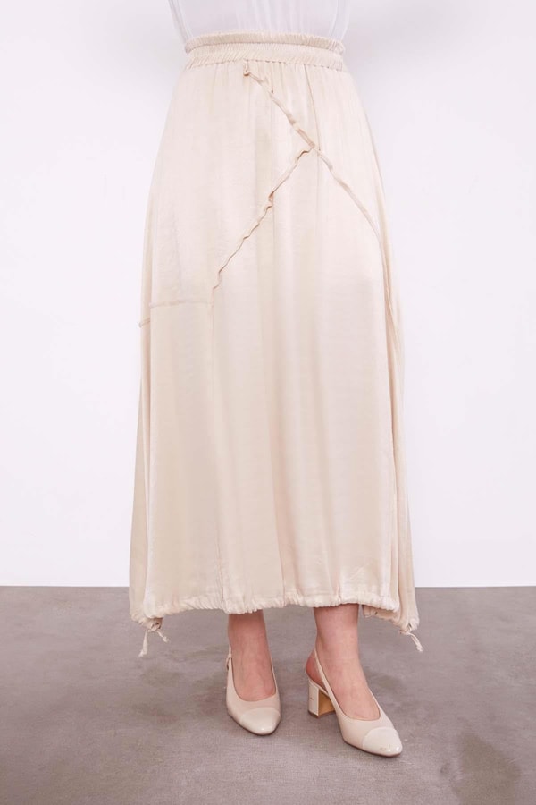 LevidorKrem Asimetrik Fırfır Detaylı Cupra Etek Takım