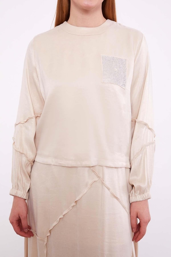 LevidorKrem Asimetrik Fırfır Detaylı Cupra Etek Takım