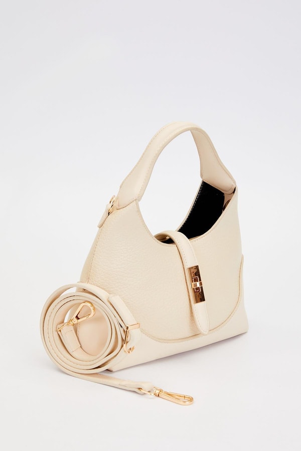 LevidorKrem Askı Kilit Detaylı Omuz Çantası