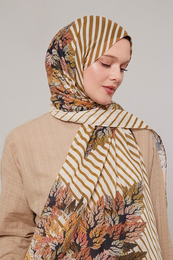 LevidorKrem Çam Desen Pamuk Şal