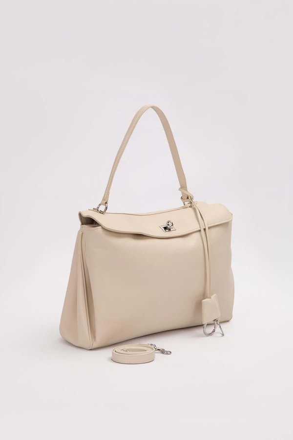LevidorKrem Çevirme Kilit Aksesuarlı Omuz Çantası