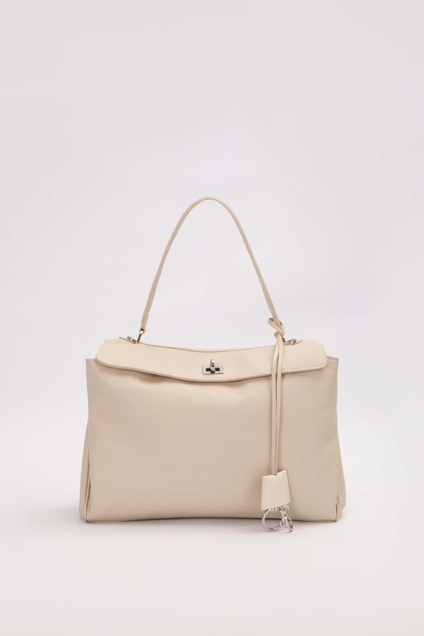 LevidorKrem Çevirme Kilit Aksesuarlı Omuz Çantası