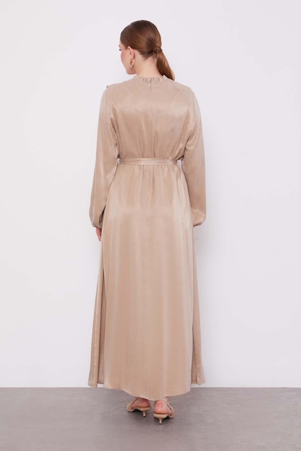 LevidorKrem Çiçek Taş Detaylı Cupra Elbise