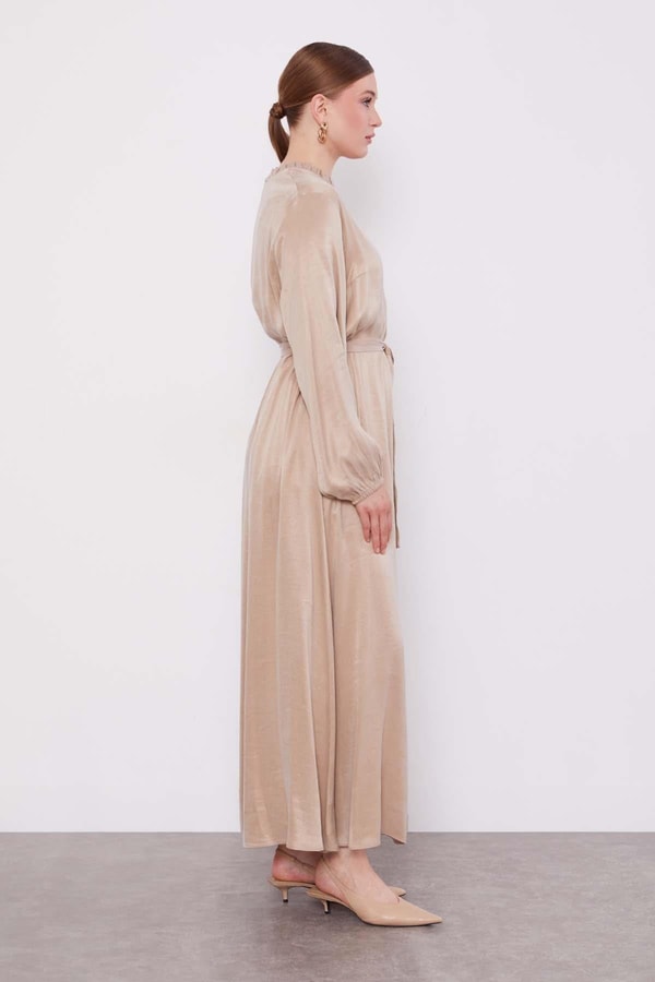 LevidorKrem Çiçek Taş Detaylı Cupra Elbise