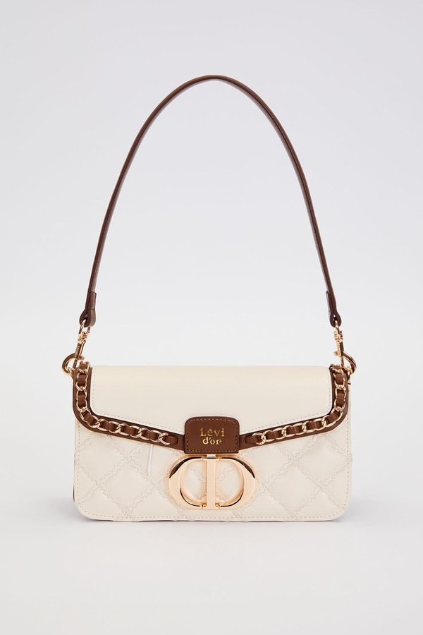 LevidorKrem Çift Askılı Kapitone Omuz Çantası