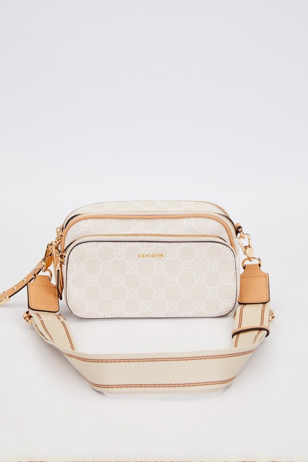 LevidorKrem Çift Bölmeli Kalın Askılı Omuz Çantası