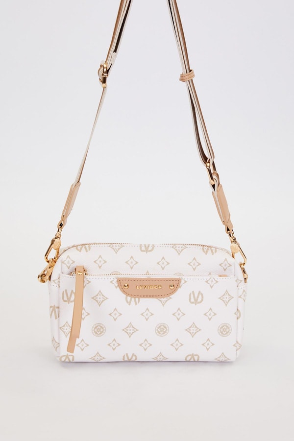 LevidorKrem Çizglili Kuşak Detaylı Omuz Çantası